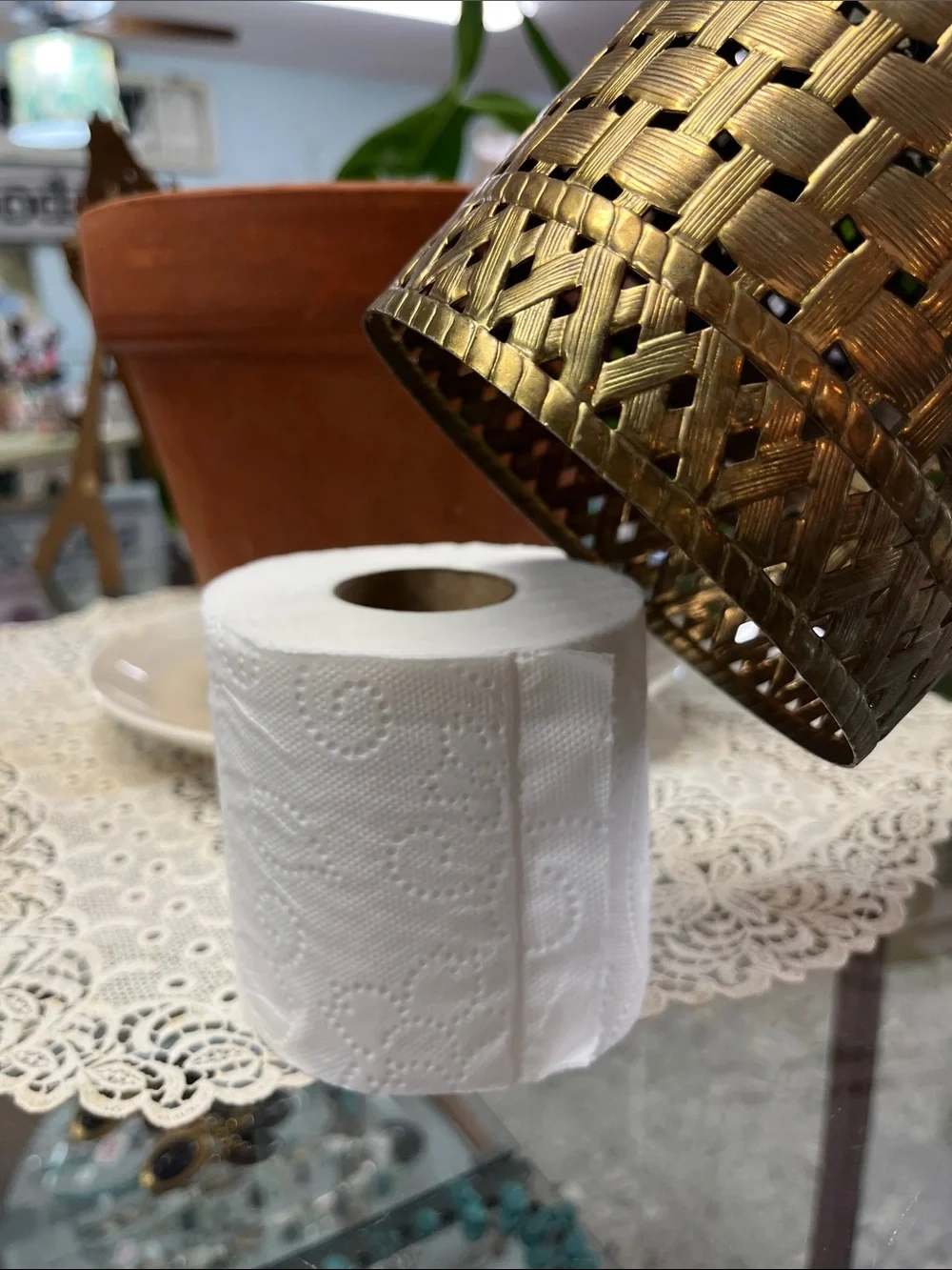 Vintage Hollywood Regency toilet paper holder/cover
